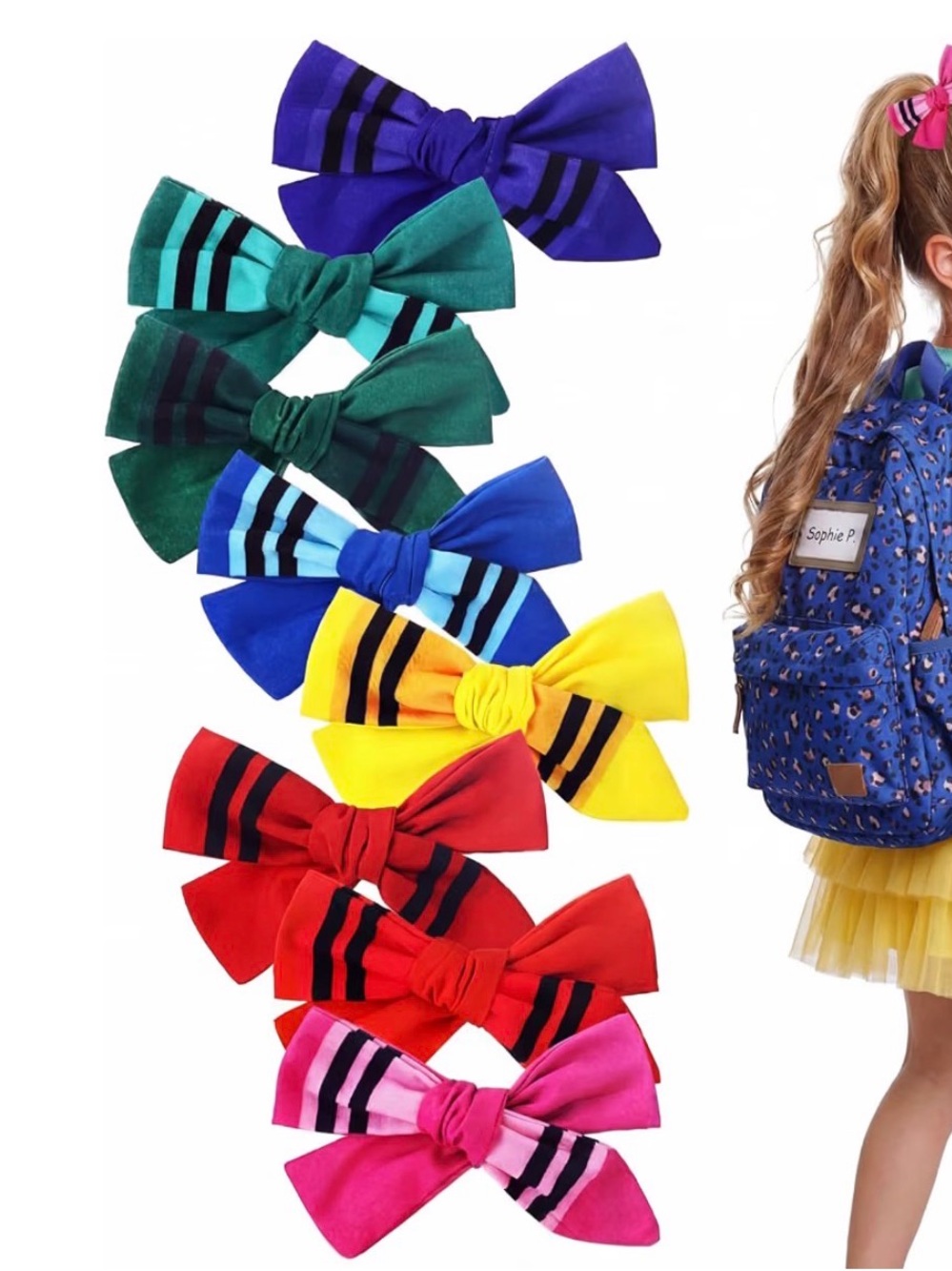 NEW Colorful Stripe Bow Hair Clips for Kids - Assorted Colors